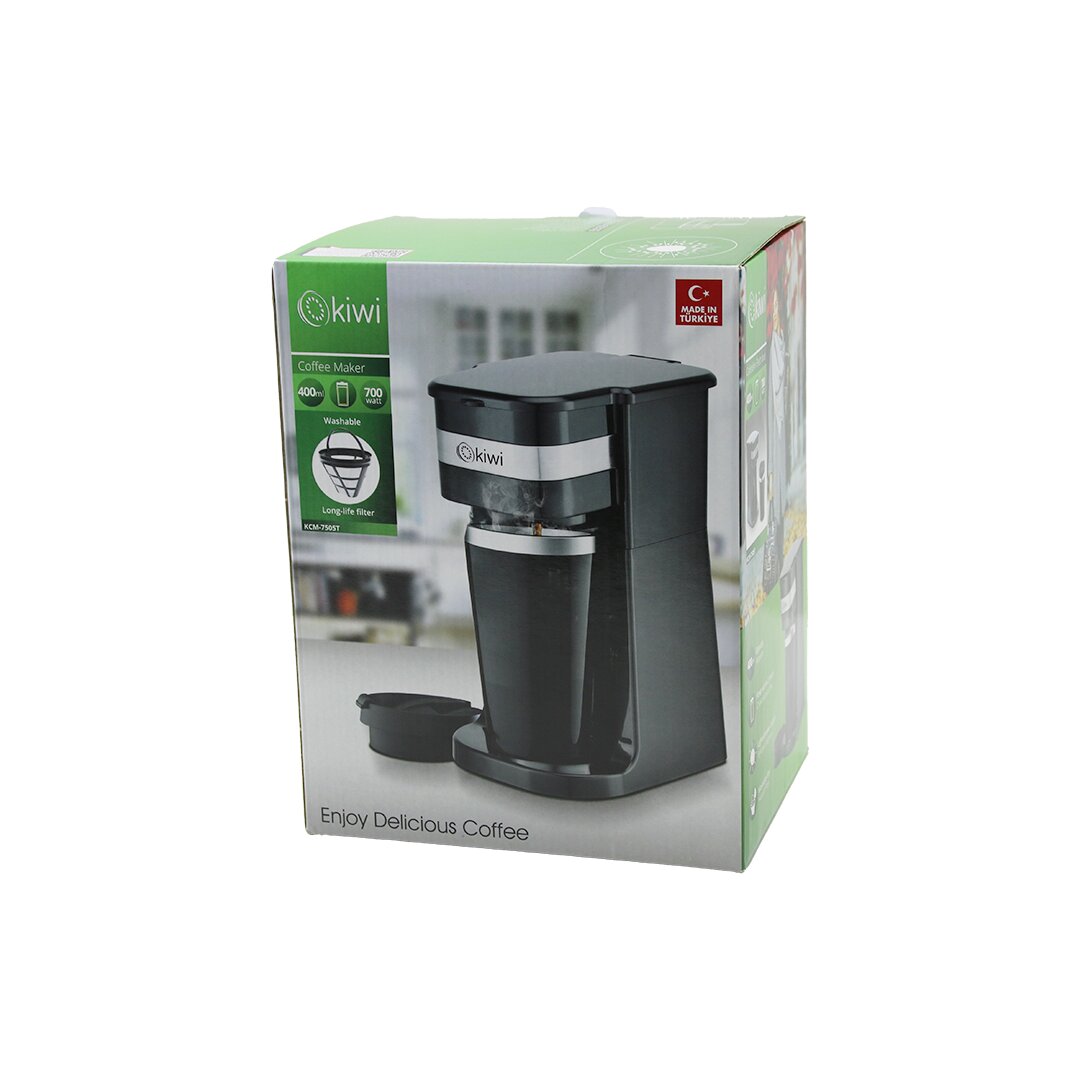 FİLTRE KAHVE MAKİNESİ ELEKTRİKLİ 700W 400ML=PORTATiF ÇELİK BARDAK=2-SAAT SICAK TUT YIKANIR FİLTRE KCM-7505T (5643)