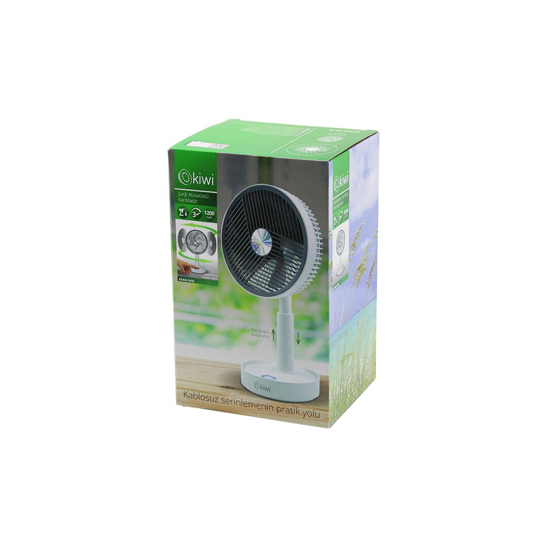 KİWİ KFAN-7618 USB ŞARJLI 5 İNÇ - 13.4CM MASA ÜSTÜ VANTİLATÖR 3 KADEME HIZ 5 PLS.KANAT AYARLI YÜKSEKLİK:20-28CM (5643)