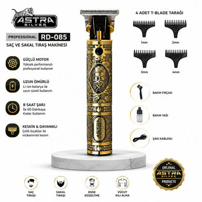 KOMPLE METAL SAÇ SAKAL TRAŞ MAKİNESİ USB ŞARJLI - T BIÇAK - RD-085 (5643)
