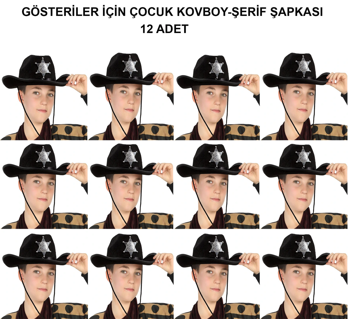 Kovboy Şerif Şapkası Siyah 12 Adet - Kostüm, Parti Ve Gösteri Şapkası