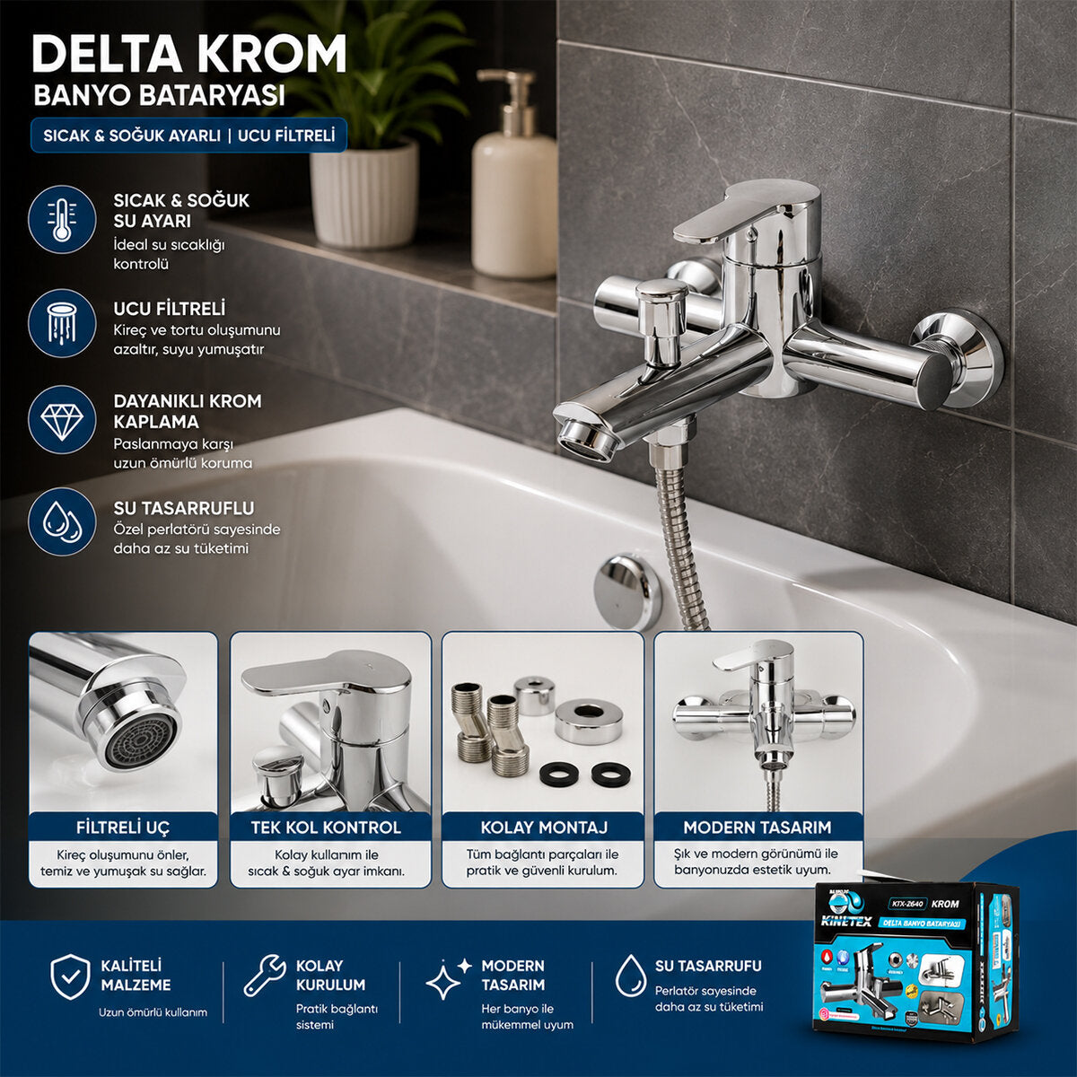 KROM DELTA BANYO BATARYASI AÇ KAPA KTX-2640 (5643)