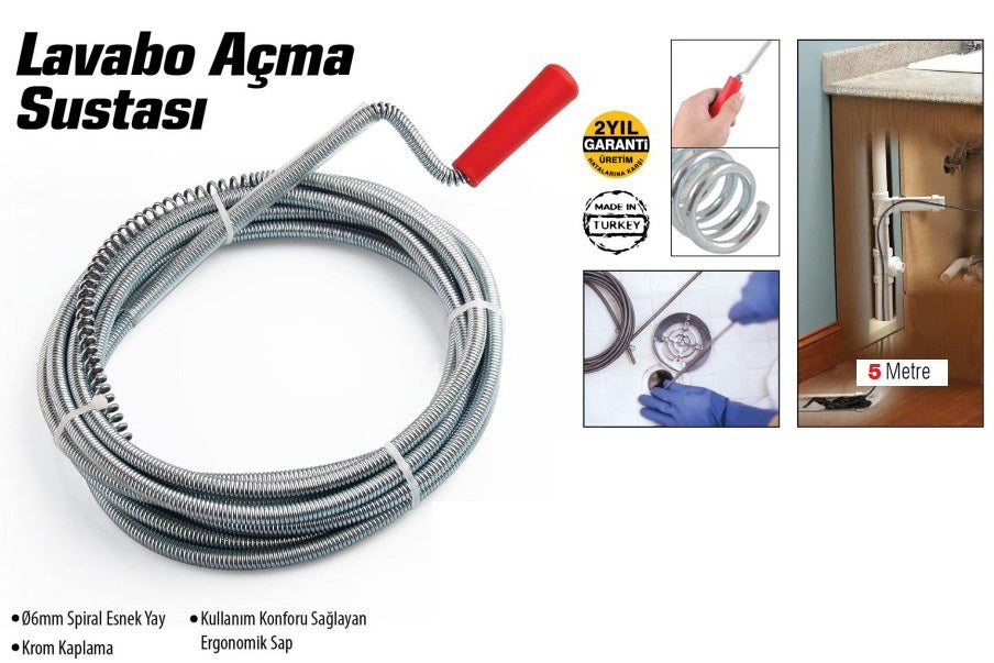 Lavabo Ve Gider Boruları Açacağı - Lavabo Açma Sustası - 5Metre (5643)