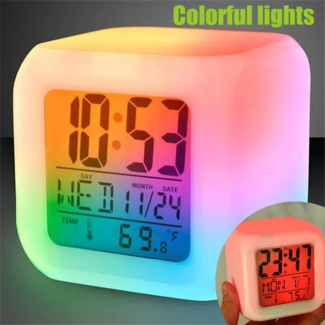 Led Dijital Renkli Masa Saati Alarm Termometre Tarih Masaüstü Saat (5643)