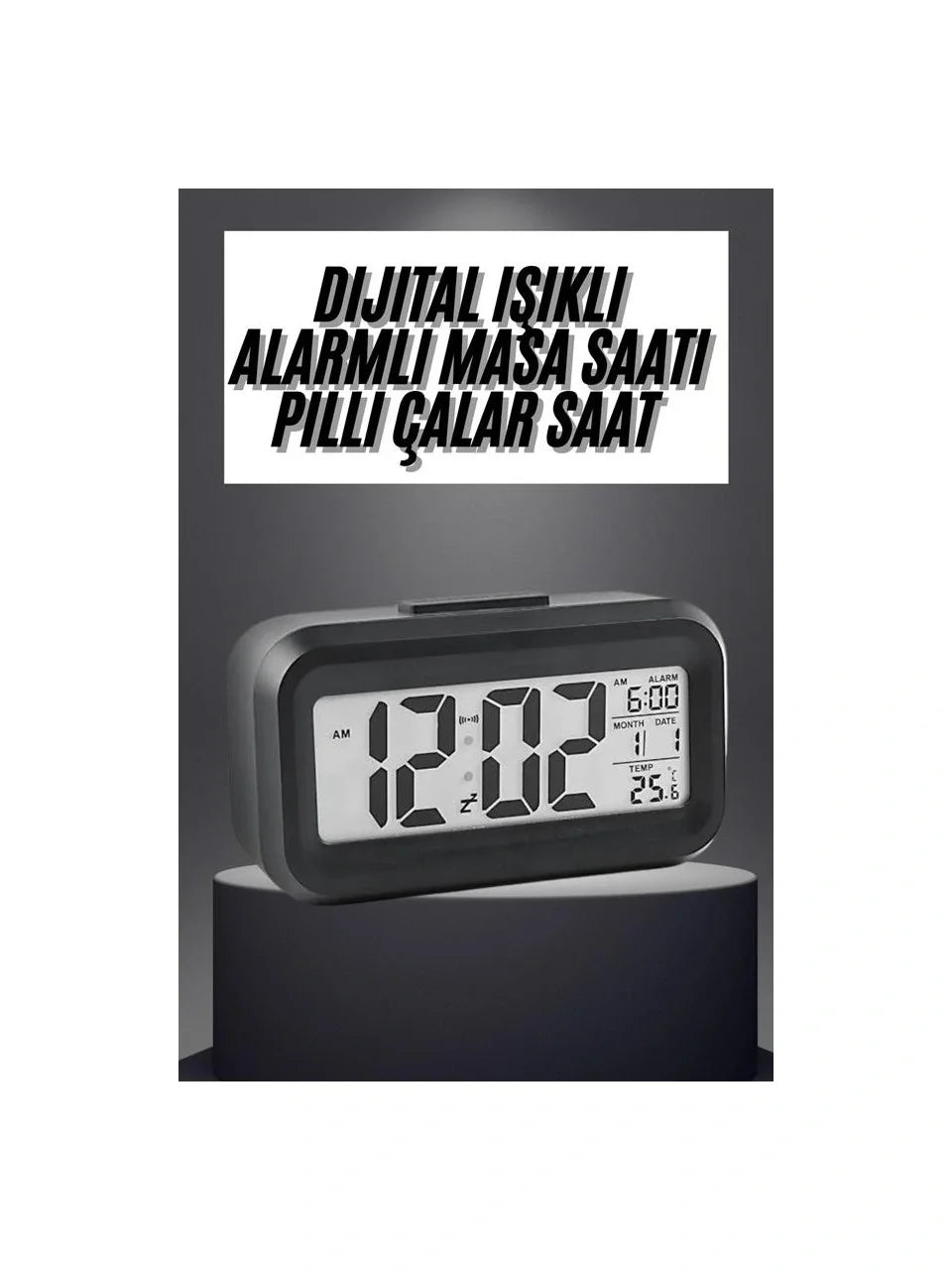 Masaüstü Saat Takvim Termometre Beyaz Siyah (5643)
