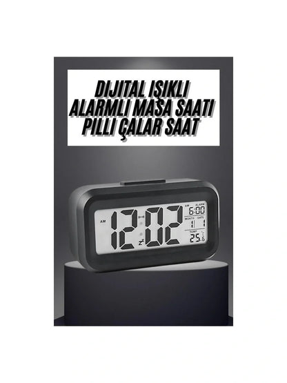 Masaüstü Saat Takvim Termometre Beyaz Siyah (5643)