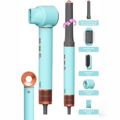 MAVİ AİR BRUSH 5İN1=BUKLE-HACİMLE-DÜZLEŞTİR-2-FIRÇA SAÇ KURUTMA - ŞEKİL MAKİNESİ 1300W 3-KDM.HIZ SICAKLIK SHD-1729 (5643)