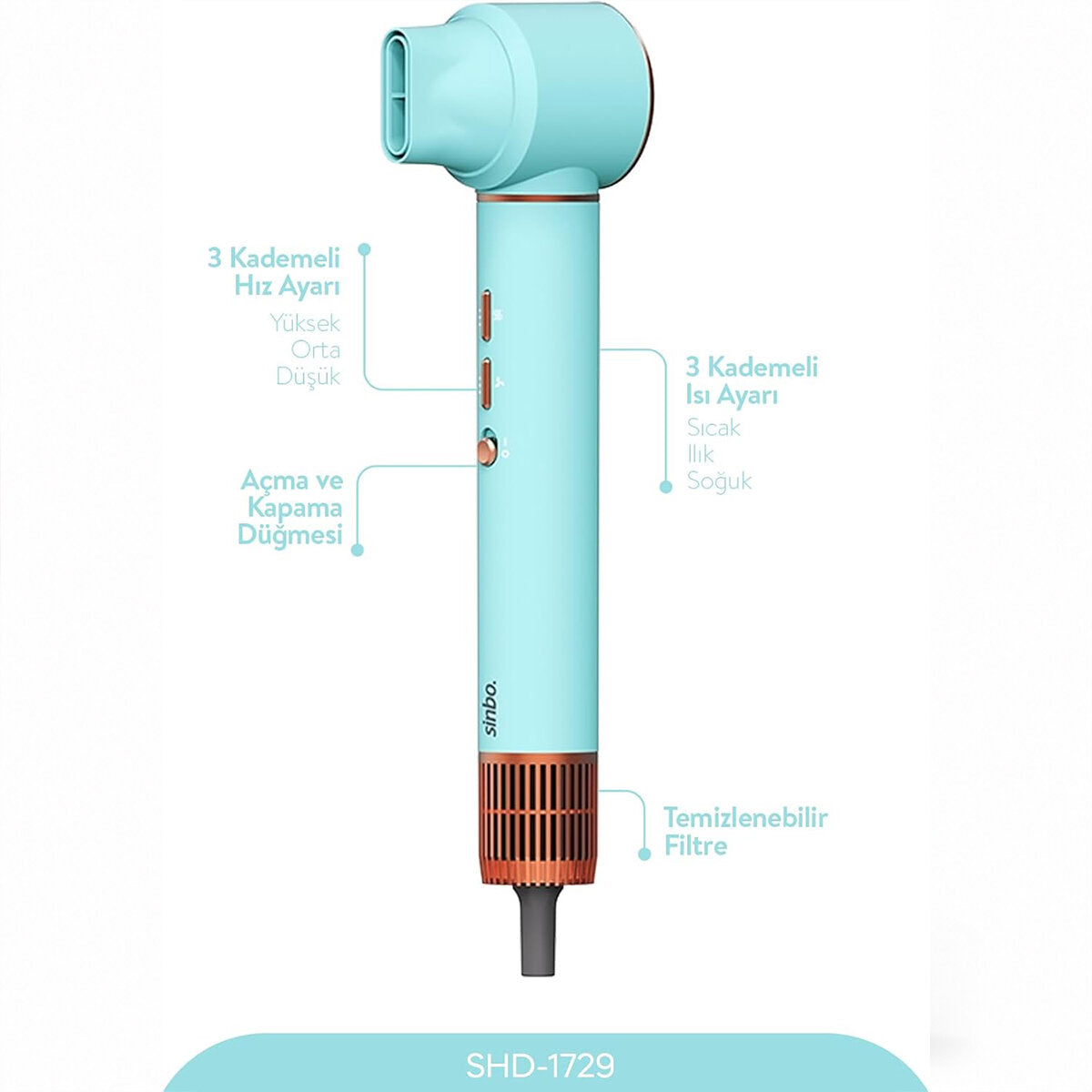 MAVİ AİR BRUSH 5İN1=BUKLE-HACİMLE-DÜZLEŞTİR-2-FIRÇA SAÇ KURUTMA - ŞEKİL MAKİNESİ 1300W 3-KDM.HIZ SICAKLIK SHD-1729 (5643)