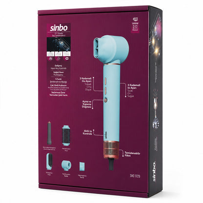 MAVİ AİR BRUSH 5İN1=BUKLE-HACİMLE-DÜZLEŞTİR-2-FIRÇA SAÇ KURUTMA - ŞEKİL MAKİNESİ 1300W 3-KDM.HIZ SICAKLIK SHD-1729 (5643)
