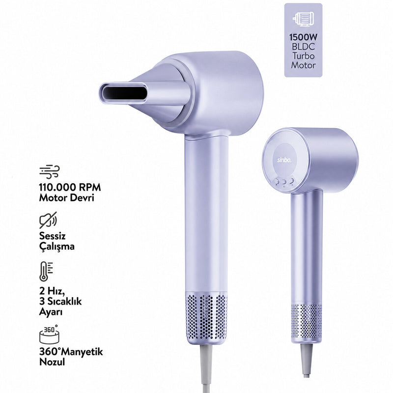 MAVİ BLDC TURBO MOTOR SAÇ KURUTMA - ŞEKİL MAKİNESİ 1500W 3-KDM.HIZ 4-KDM.ISIAYAR=SICAK-ILIK-HAFİF-SOĞUK SHD-1739 (5643)