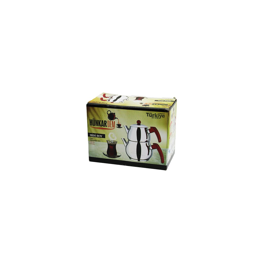 MİDİ BOY KÜRE ÇELİK ÇAYDANLIK SETİ RENKLİ BAKALİT KULP ÜST DEMLİK: 0.5LT - ALT SULUK: 0.75LT KENDİNDEN SÜZGEÇLİ (5643)