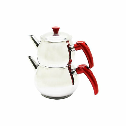 MİNİ 2LT KÜÇÜK BOY KÜRE ÇELİK ÇAYDANLIK SETİ - ÜST: 0.75LT - ALT: 1.4LT (5643)