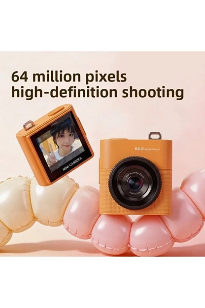 Mini Dijital Kamera 64mp 16x Digital Zoom Retro Vintage 1.4’’ekranlı Video Kamera Taşınabilir Tasarım Turuncu
