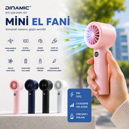 MİNİ EL FANI RENKİ AYARLANABİLİR HIZ AYARI DİJİTAL GÖSTERGE FAN - VANTİLATÖR 5W WX-638 HERHANGİ BİR RENK GÖNDERİLİR (5643)