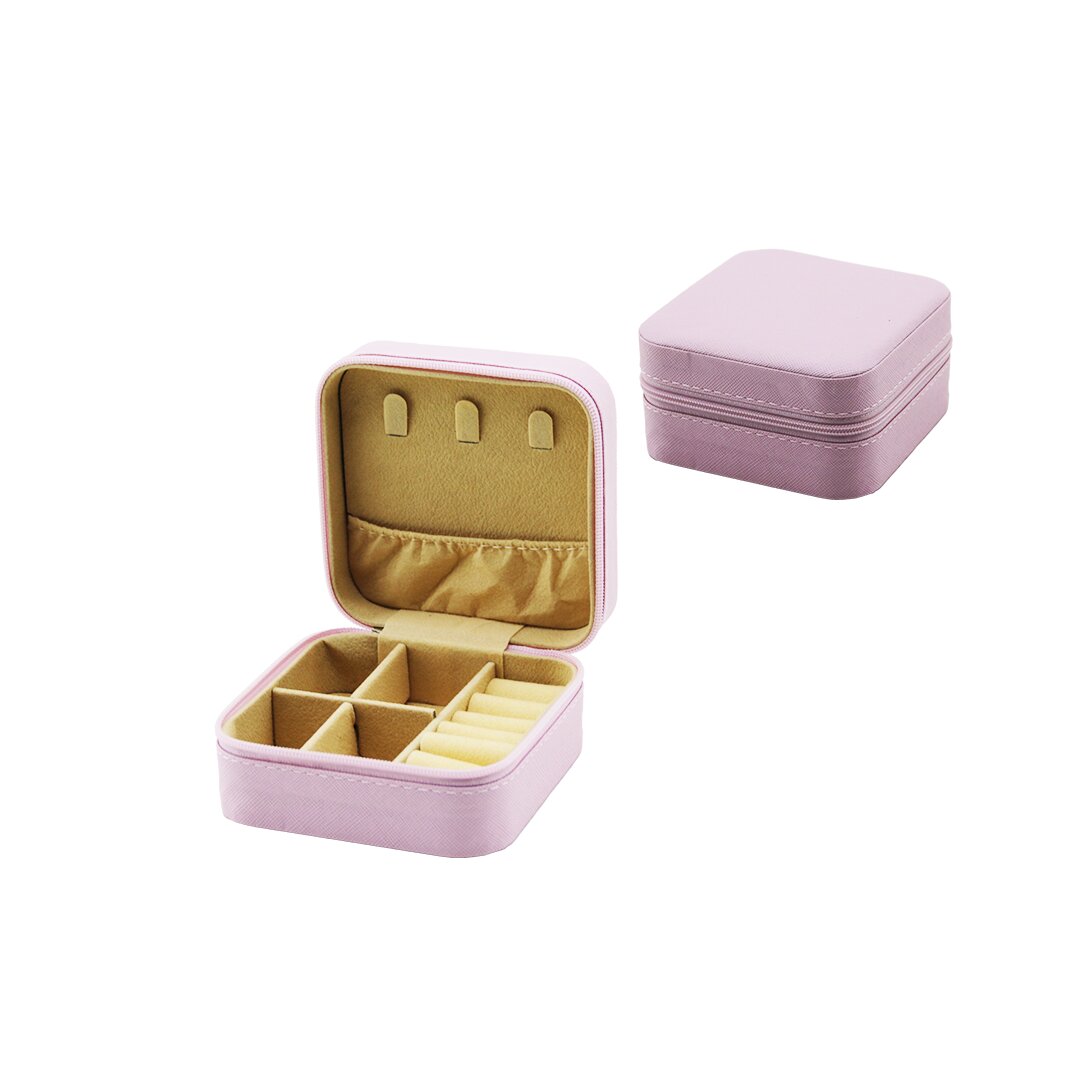 MİNİ FERMUARLI TAKI KUTUSU - ÇANTA SUNİ DERİ 4 BÖLME+6 YÜZÜKLÜK+3 KÜPELİK+FİLE =10X10CM - Y:5CM (5643)