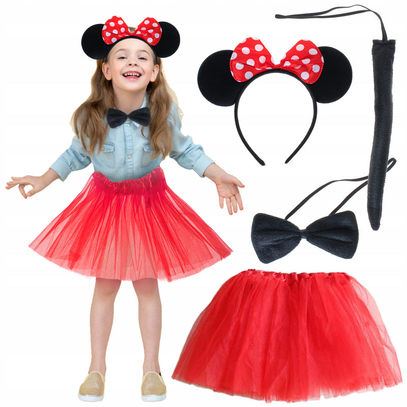 Minnie Mouse Kostüm Seti Etek Taç Kuyruk Papyon Gösteri Seti (5643)