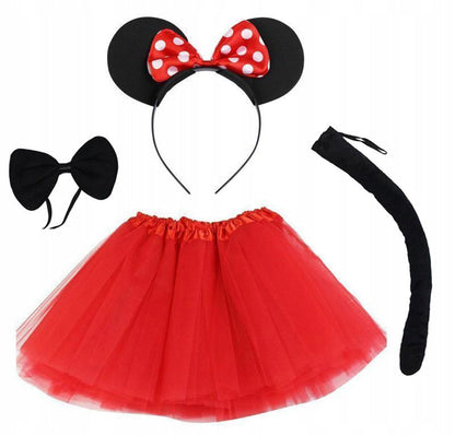 Minnie Mouse Kostüm Seti Etek Taç Kuyruk Papyon Gösteri Seti (5643)