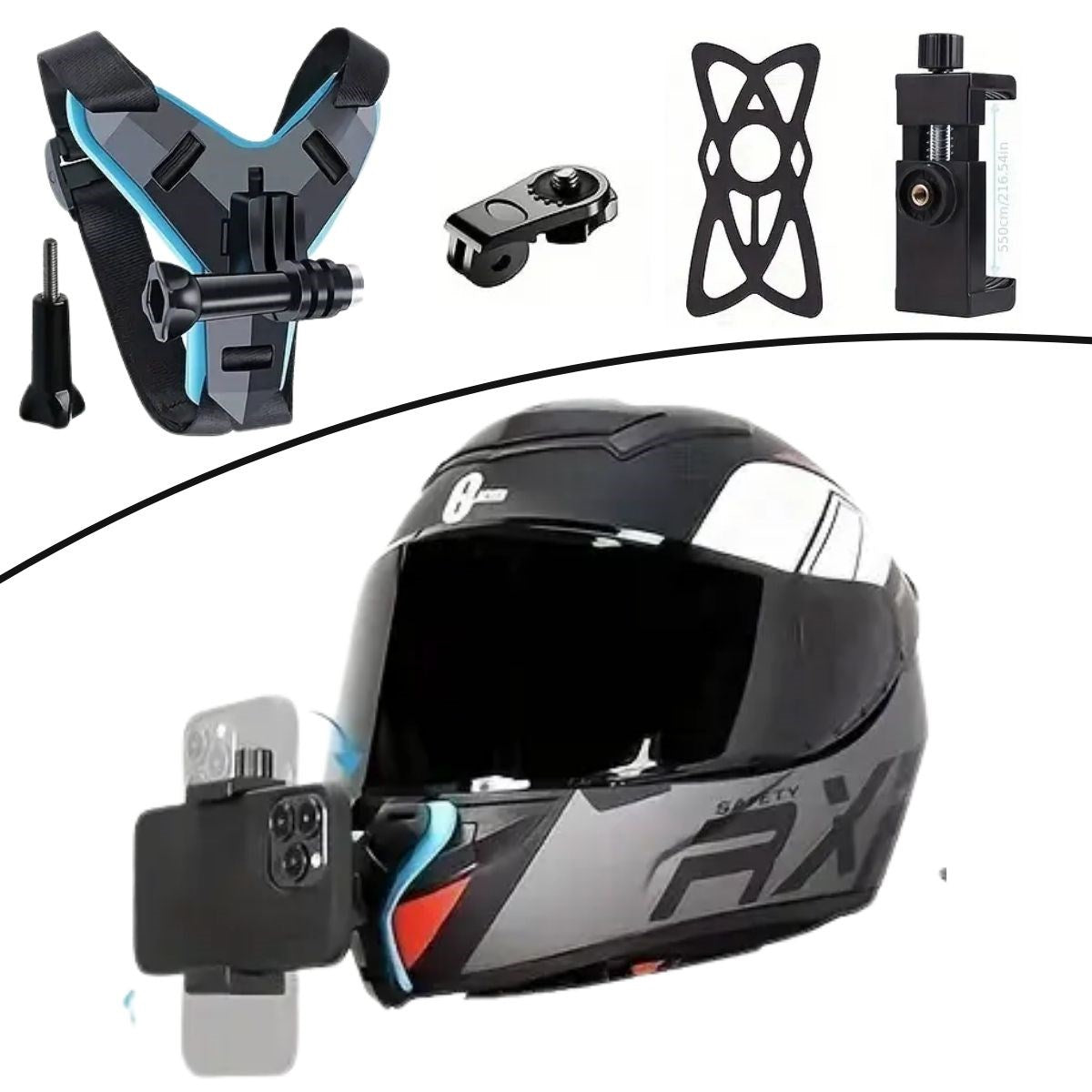 Motorsiklet Kask Önü Takılan Telefon Tutucu Aksiyon Kamerası Takılabilen Aparat- KASK DEĞİLDİR - SADECE APARAT GÖNDERİLİR (5643)