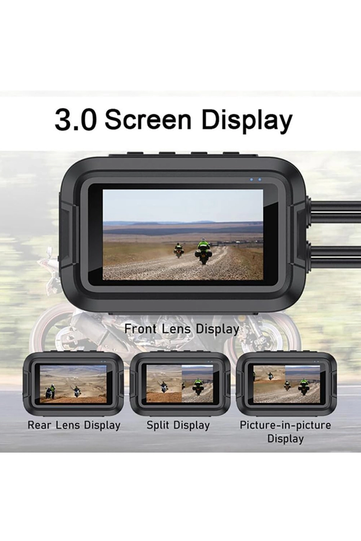 Motosiklet Kamerası Full Hd 1080p,150° Geniş Açı 3.0 Ekran Çift Ön–arka Kamera Wifi Destekli Gprs Özellikli