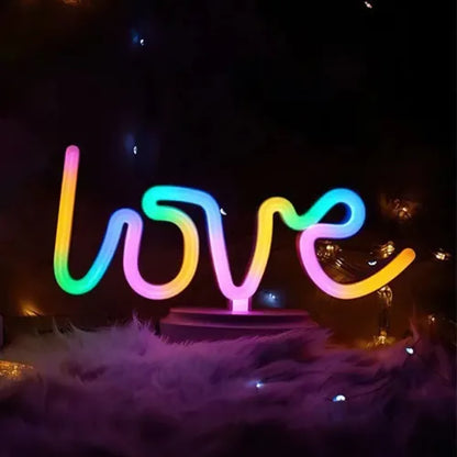Neon Işıklı Love Yazılı Masa Gece Lambası