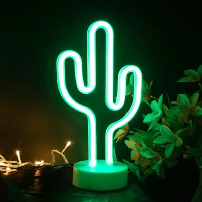 Neon Işıklı Kaktüs Masa Gece Lambası