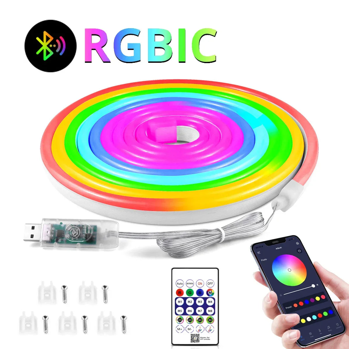 Neon LED Esnek Aydınlatma - RGB MAGIC SMART - 5 Metre Paket IP67 - Uzaktan Kumanda + Uygulama (5643)