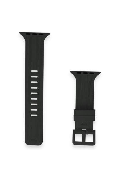 Newface Apple Watch 38mm KR408 Çizgili Silikon Kordon - Siyah
