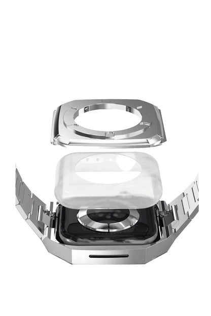 Newface Apple Watch 44mm Metal Petek Kasalı Kordon - Siyah