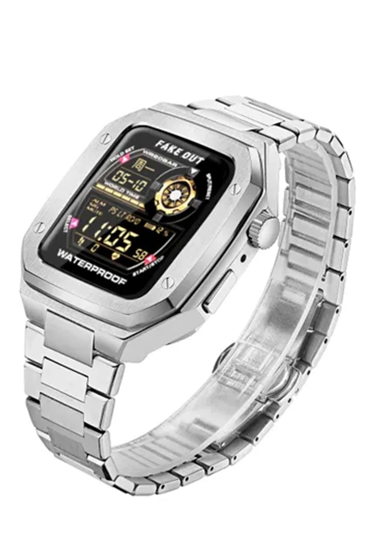Newface Apple Watch 44mm Metal Petek Kasalı Kordon - Siyah