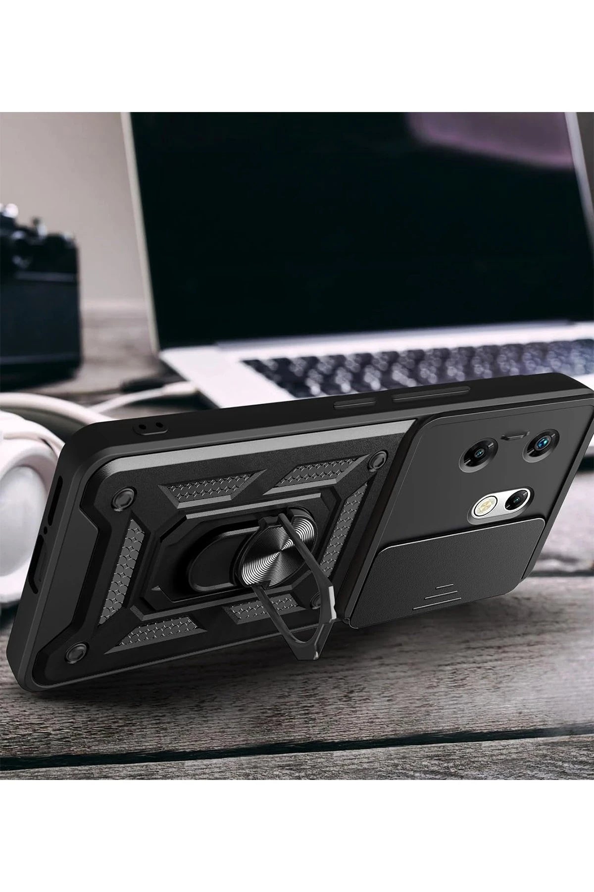 Newface İnfinix Zero 30 4G Kılıf Pars Lens Yüzüklü Silikon - Siyah