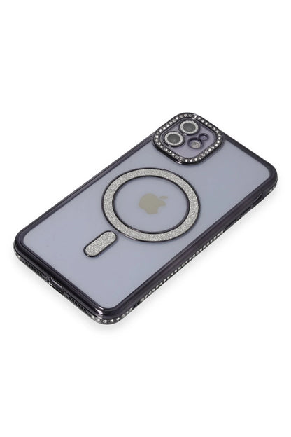 Newface Apple iPhone 11 Kılıf Joke Simli Magneticsafe Kılıf - Siyah