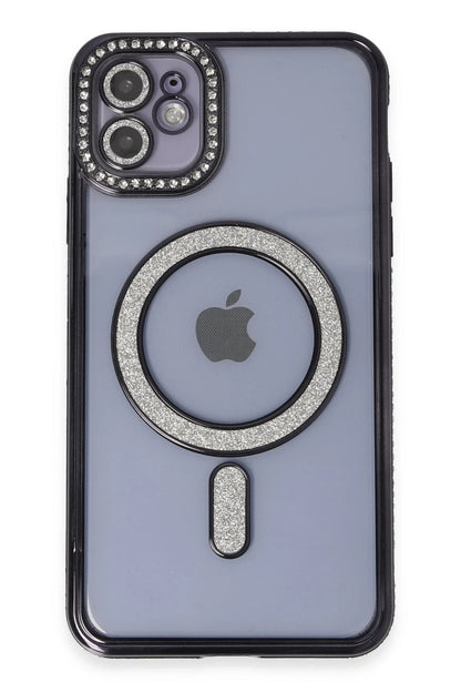 Newface Apple iPhone 11 Kılıf Joke Simli Magneticsafe Kılıf - Siyah