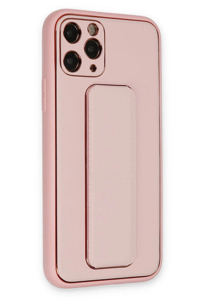 Newface Apple iPhone 11 Pro Max Kılıf Coco Deri Standlı Kapak - Pembe