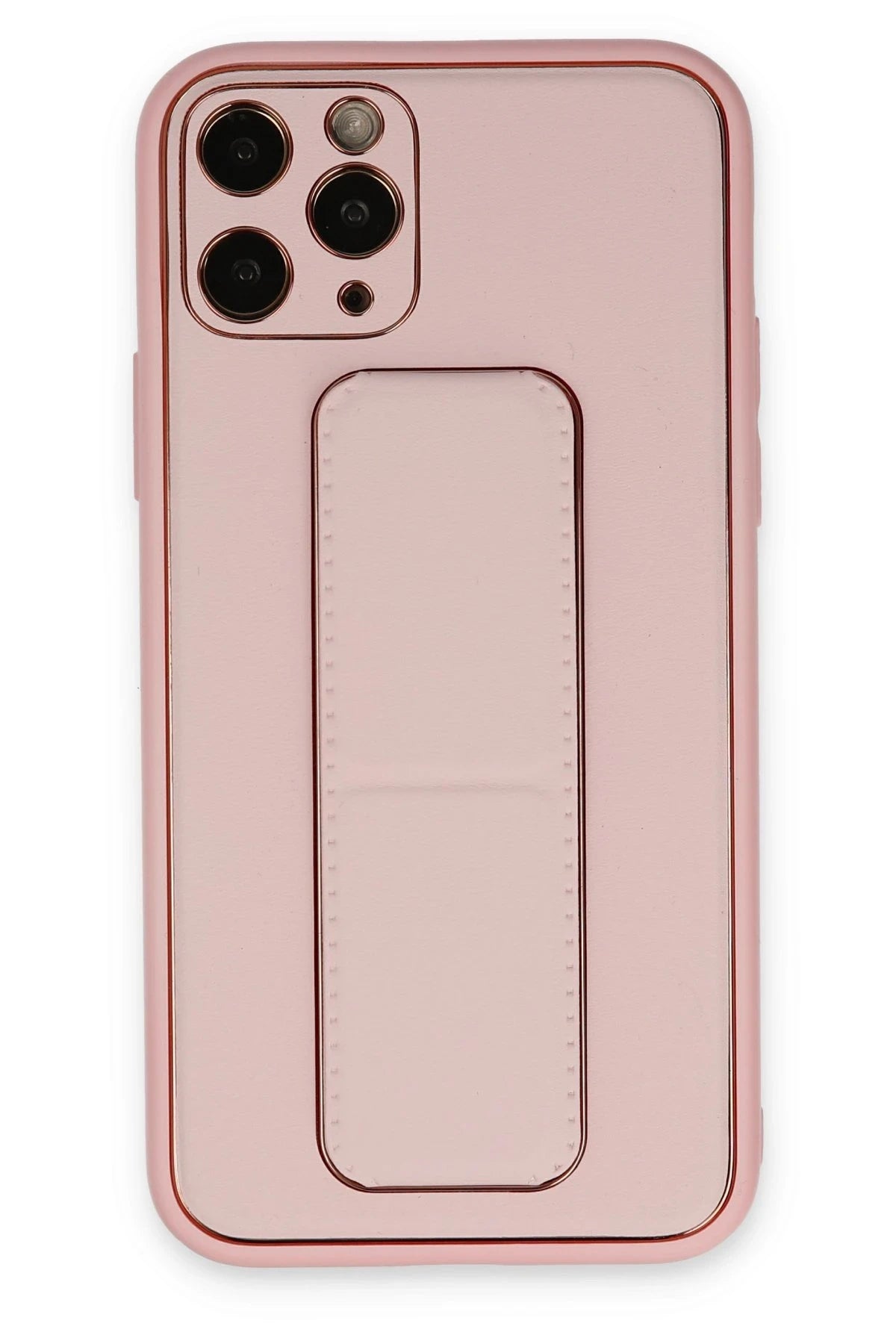 Newface Apple iPhone 11 Pro Max Kılıf Coco Deri Standlı Kapak - Pembe