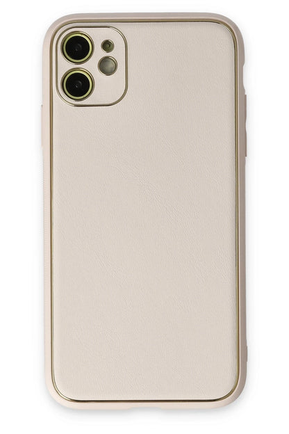 Newface Apple iPhone 12 Kılıf Coco Deri Silikon Kapak - Beyaz