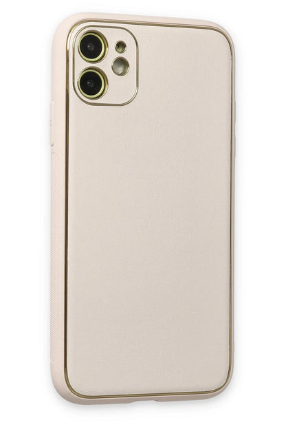 Newface Apple iPhone 12 Kılıf Coco Deri Silikon Kapak - Beyaz
