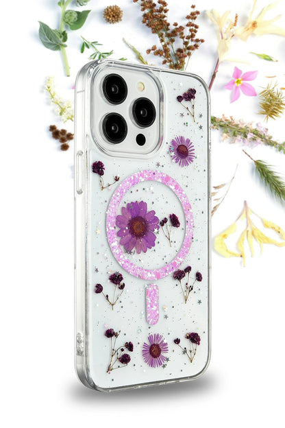 Newface Apple iPhone 12 Kılıf Daisy Simli Magsafe Kapak - Siyah
