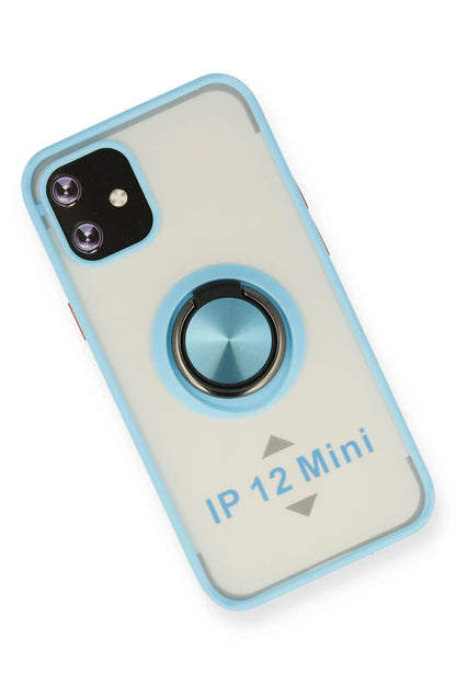 Newface Apple iPhone 12 Kılıf Montreal Yüzüklü Silikon Kapak - Buz Mavi