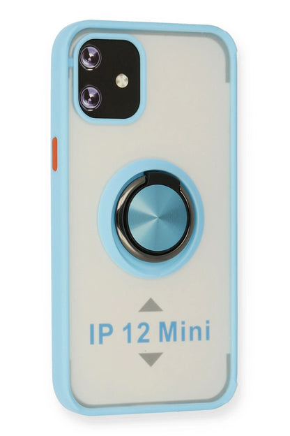 Newface Apple iPhone 12 Mini Kılıf Montreal Yüzüklü Silikon Kapak - Buz Mavi