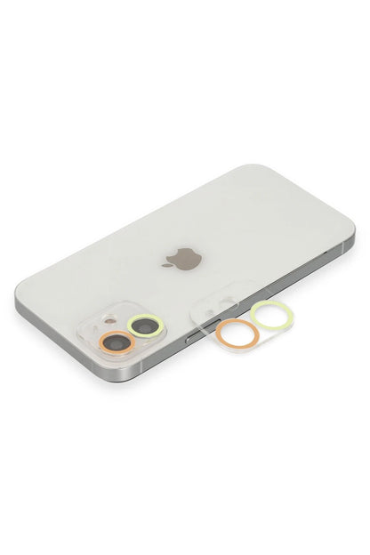 Newface Apple iPhone 12 Mini Renkli Kamera Lens Koruma Cam - Sarı-Turuncu