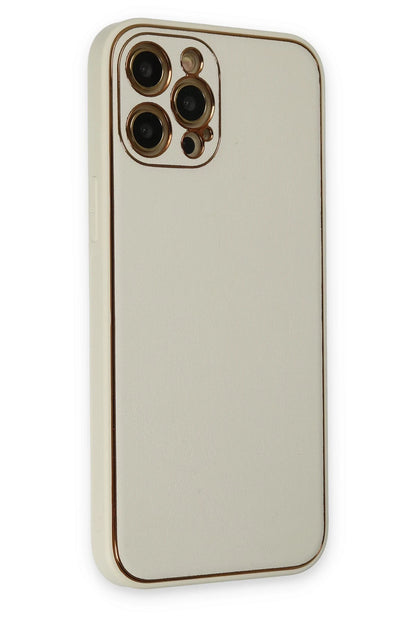 Newface Apple iPhone 12 Pro Kılıf Coco Deri Silikon Kapak - Beyaz