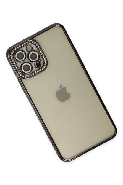 Newface Apple iPhone 12 Pro Kılıf Joke Taşlı Silikon - Siyah