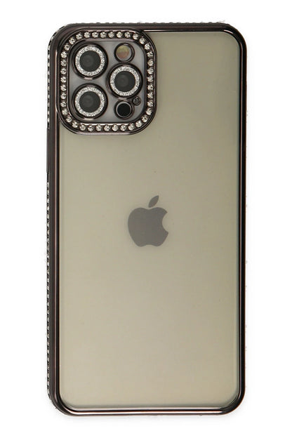Newface Apple iPhone 12 Pro Kılıf Joke Taşlı Silikon - Siyah