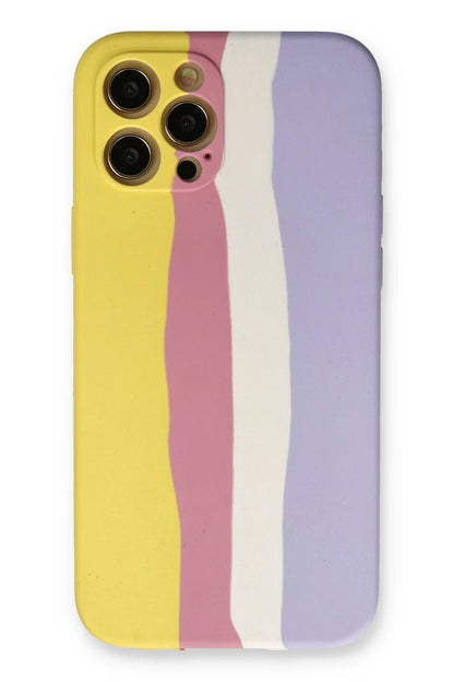 Newface Apple iPhone 12 Pro Max Kılıf Ebruli Lansman Silikon - Sarı-Mavi