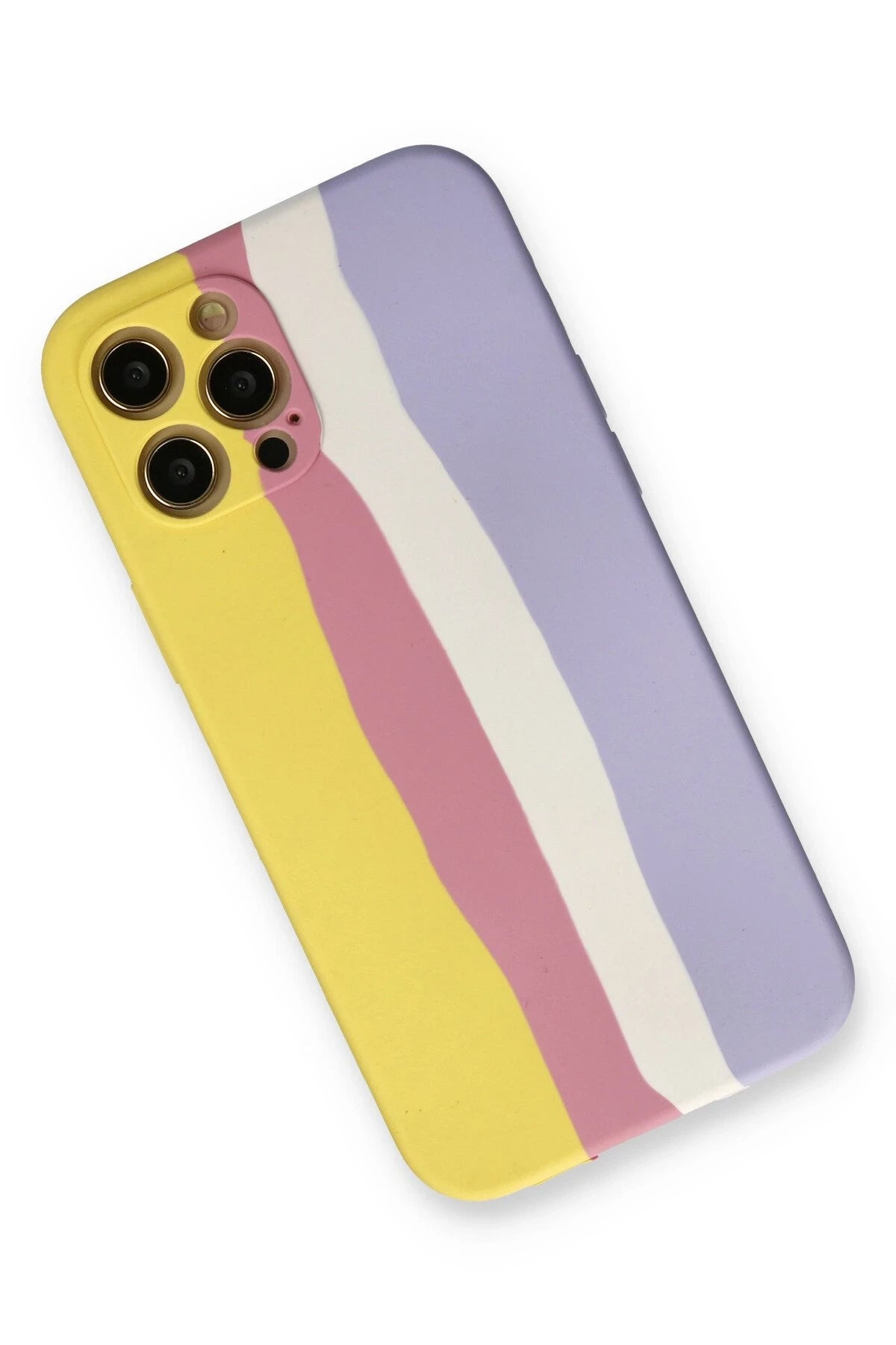 Newface Apple iPhone 12 Pro Max Kılıf Ebruli Lansman Silikon - Sarı-Mavi