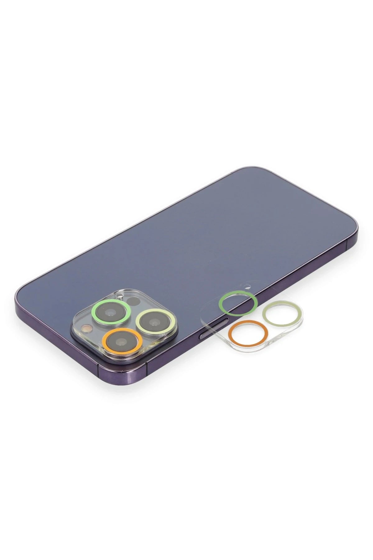 Newface Apple iPhone 12 Pro Max Renkli Kamera Lens Koruma Cam - Sarı-Turuncu