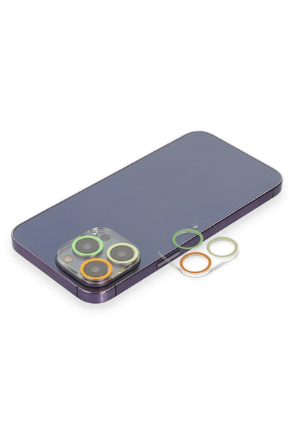Newface Apple iPhone 12 Pro Max Renkli Kamera Lens Koruma Cam - Sarı-Turuncu
