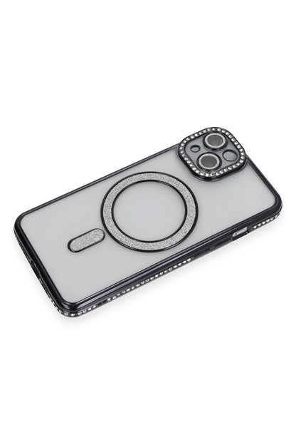 Newface Apple iPhone 13 Kılıf Joke Simli Magneticsafe Kılıf - Siyah