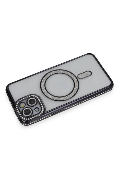Newface Apple iPhone 13 Kılıf Joke Simli Magneticsafe Kılıf - Siyah