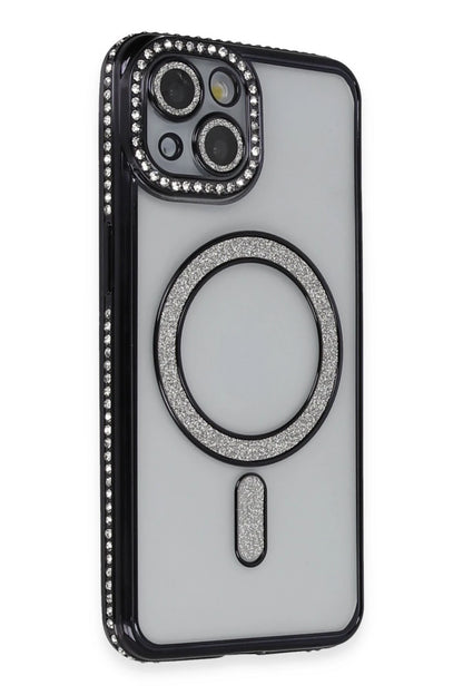 Newface Apple iPhone 13 Kılıf Joke Simli Magneticsafe Kılıf - Siyah