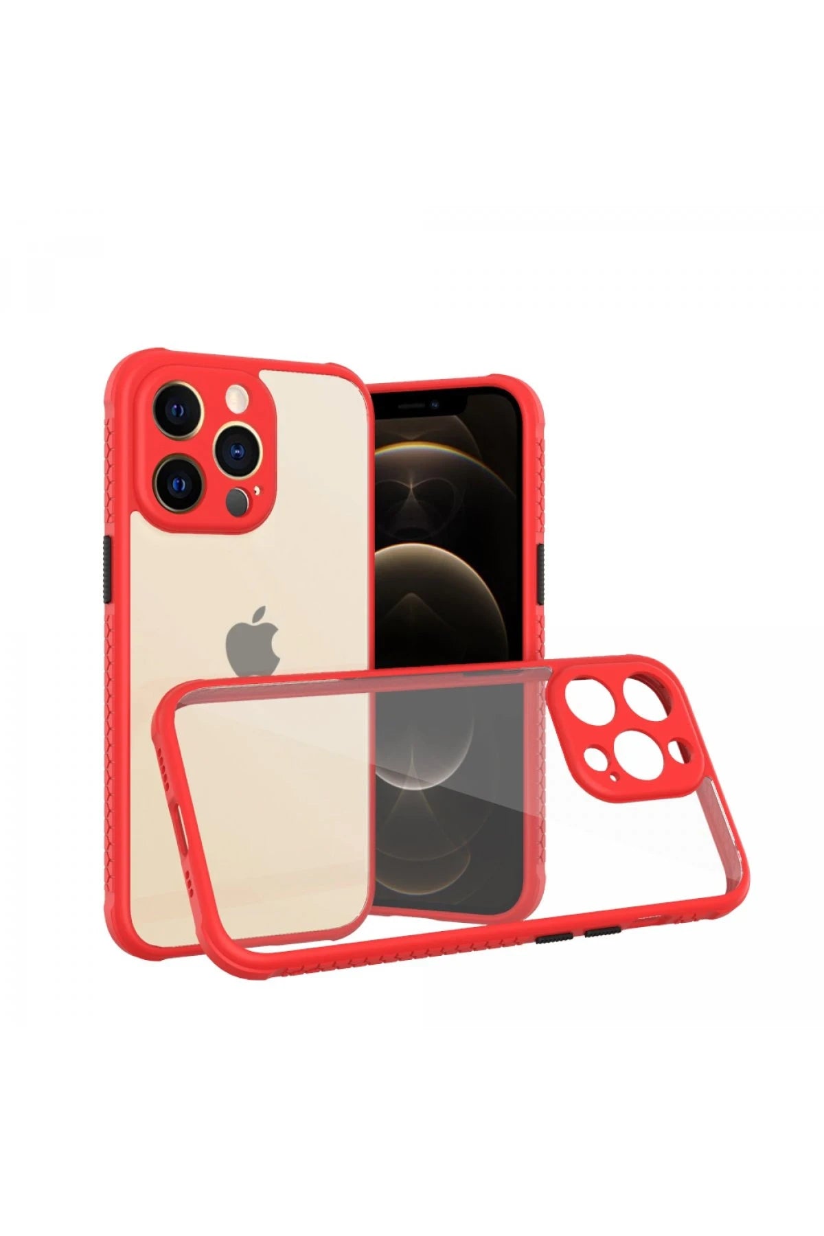 Newface Apple iPhone 13 Pro Kılıf Miami Şeffaf Silikon - Kırmızı
